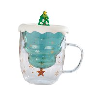 Magideal - Taza De Café De Vidrio De Doble Pared De Alta Capacidad 301Ml ~ 400Ml Vasos De Cristalería Gruesa Para Navideños Bebidas Frías Calientes , De Navidad Árbol De Navidad