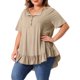 thumbnail image 4 of Blusas con Volantes en el Dobladillo de Manga Corta con Botones en el Cuello en V para Mujer de Talla Grande de Agnes Orinda para Escuela o Universidad 1X Marrón Caqui, 4 of 6