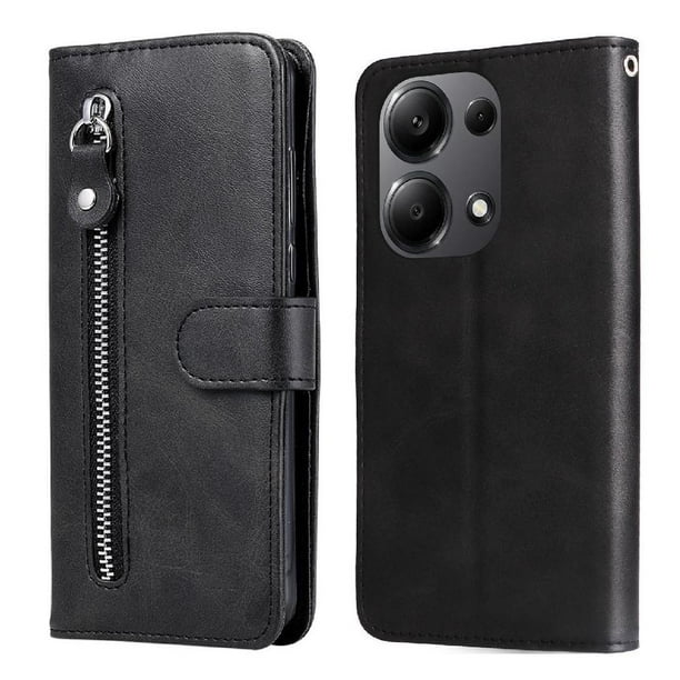 Funda con Cremallera para Xiaomi Poco M6 Pro 4G, Carcasa Cartera de Cuero PU con Soporte y Tarjetero