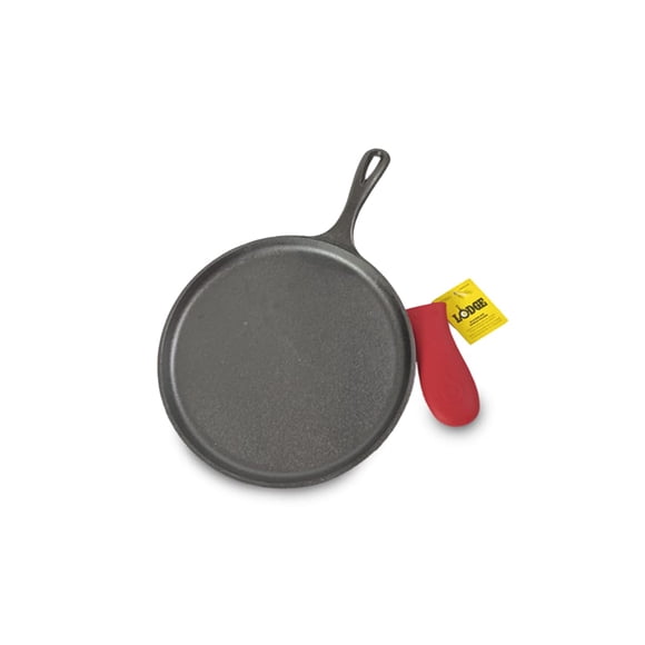 Griddle Lodge redondo de hierro fundido de 26,67 cm con mango de silicona