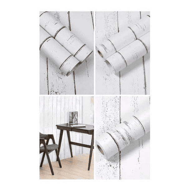 Genérico - Papel Mural Pvc Madera Fondo Blanco