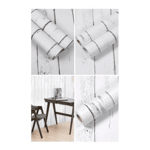 Genérico - Papel Mural Pvc Madera Fondo Blanco