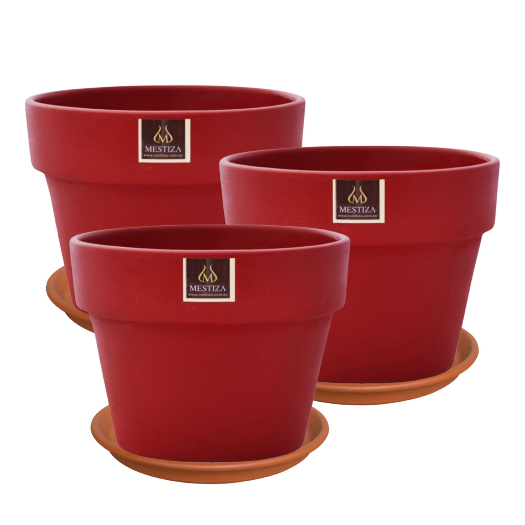 Pottery - Set De 3 Maceta Greta 22cm Morron Y Sus Platos