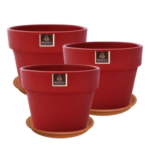 Pottery - Set De 3 Maceta Greta 22Cm Morron Y Sus Platos