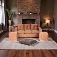 Muebles Altiro - Living Emanuel 3 Cuerpos Y 2 Poufs - Tela Felpa Tostado