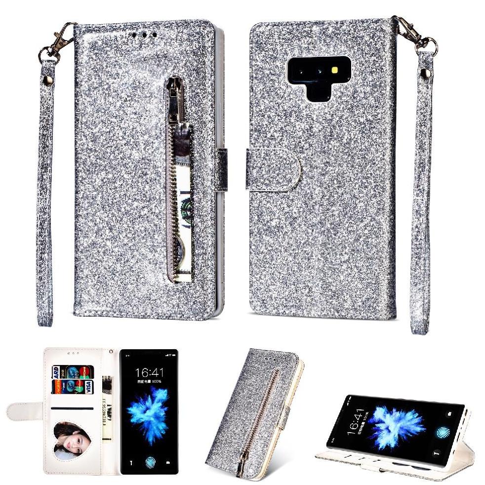 Funda Para Foxdock Elegante Funda Samsung Galaxy Note9 Glitter Con Cremallera-Ideal Para El Uso Diario
