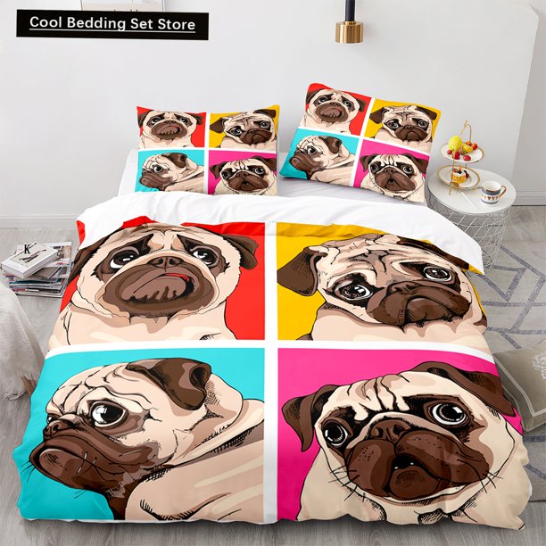 Pug Dog Duvet Cover Size Funny Pet Puppy Bedding Set for Kids Teens Adults Animal Cute Expression Quilt Cover Bed Sheets