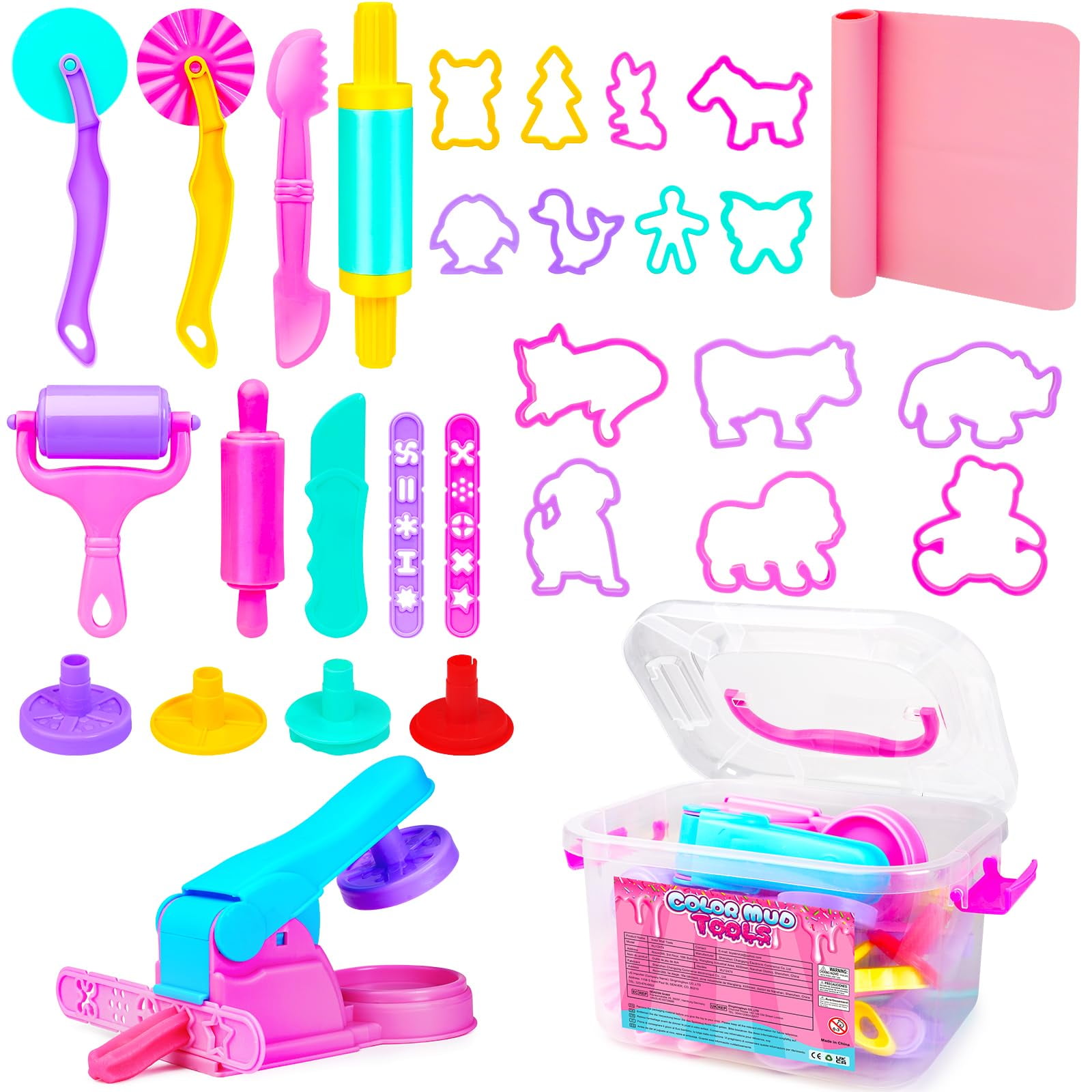 Juego De Herramientas Para Amasar Toyze Para Niños Pequeños Con Rodillo Y Tapete