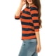 thumbnail image 4 of INSPIRE CHIC Camisetas a Rayas de Regreso a Clases para Mujer Ajuste Ceñido Mangas al Codo Cuello de Barco T-Shirt L Naranja Azul Marino, 4 of 7