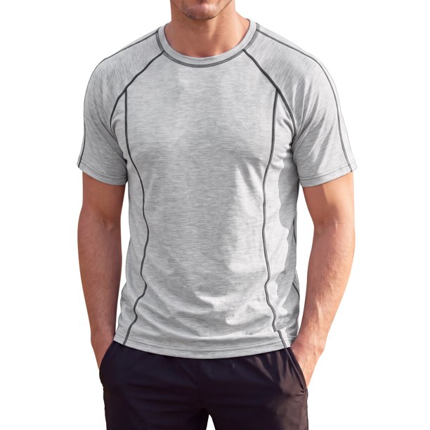 Camiseta de Hombre INSPIRE CHIC con Ribete a Rayas Cuello Redondo Manga Corta Verano Casual Talla L Gris