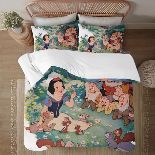 Snow White And The Seven Dwarfs 3-Piece Bedding Set For Kids Boys Girls Adult Cartoon Warm Cute Fashion Holiday Present Gift Bed Sheets