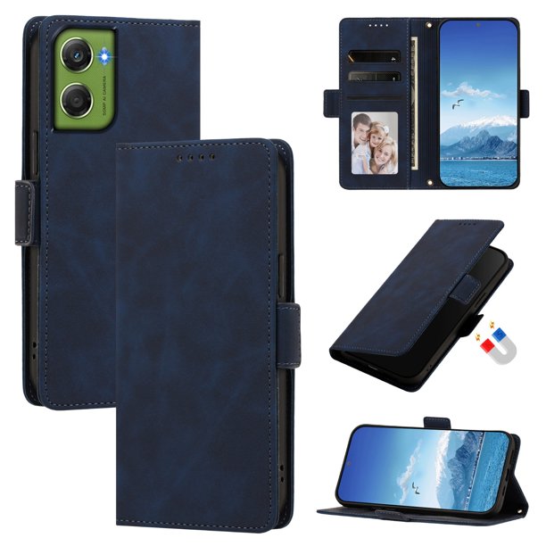 Funda Billetera Delgada para Motorola Moto G06 Power con Ranuras y Soporte Azul oscuro