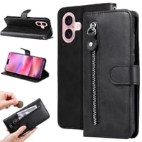 Gangxun - Funda Con Cremallera Para Iphone 16 Plus, Carcasa Cartera De Cuero Pu Con Soporte Y Tarjetero