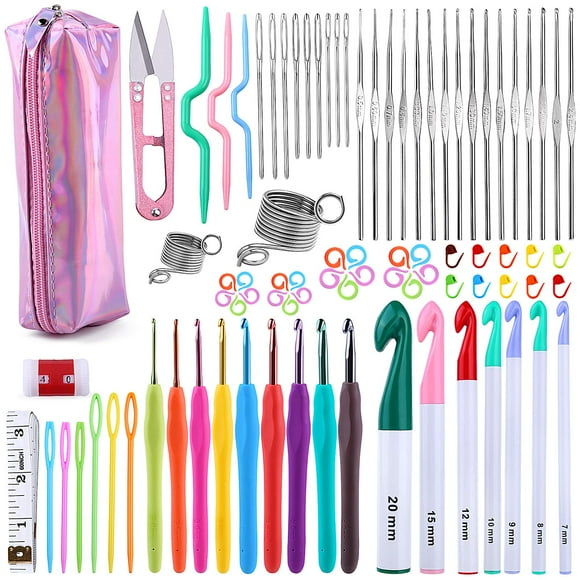 Juego de ganchillos Yizzvb, 87 piezas, con asas de agarre suave y accesorios