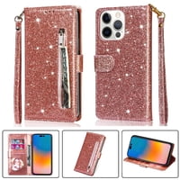 Funda Para Foxdock Elegante Funda Iphone 14 Pro Glitter Con Cremallera-Ideal Para El Uso Diario