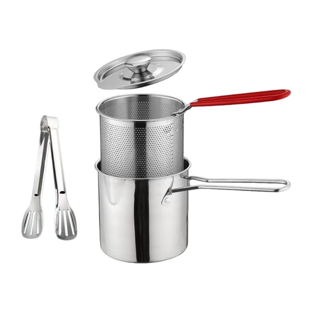 Práctica freidora de gran capacidad, resistente al desgaste, cesta de filtro con asa, sartén para leche, olla pequeña para restaurante, ebullición al Estilo C