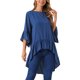 thumbnail image 4 of INSPIRE CHIC Blusa Asimétrica Casual de Mujer con Mangas 3/4 Acampanadas, Cuello Redondo, Espalda con Abertura y Dobladillo con Volantes S Azul Oscuro, 4 of 6