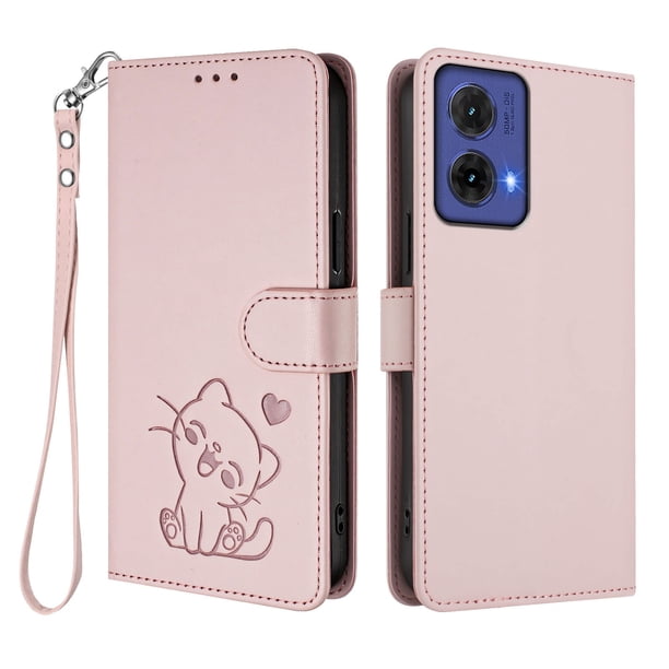 Funda Billetera con Relieve de Gato para Motorola MOTO G85 5G, Rosa