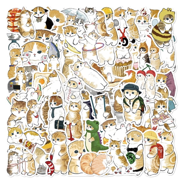 Get Your Paws on 64pcs of Adorable Orange Cat Waterproof Stickers for Mobile Phone Case and Laptop - UV and Finger Resistant!