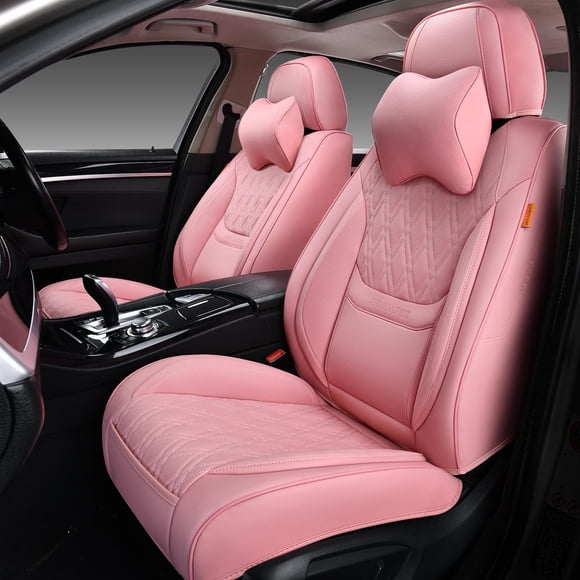 Fundas de Asiento para Coche TINRAIYANG Rosa, Par Delantero, Transpirables
