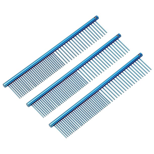 Uxcell Peine para Perros y Gatos, Peines para Mascotas con Dientes de Acero Inoxidable y Puntas Redondeadas para Nudos, Enredos, Pelo Largo y Rizado, Azul Platinado 6.5 PULGADAS
