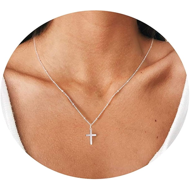 Gargantilla Con Colgante De Cruz Turquesa De Ojo Malvado, Chapada En Oro Y Plata De 18 Quilates, Collar Pequeño Y Sencillo Para Mujeres Y Niñas.