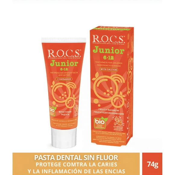 Pasta Dental Rocs Junior Fruity Rainbow 74g Sin Fluor