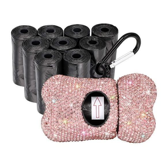 Soporte para excrementos de perro SAVORI Bling con diamantes de imitación con 150 bolsas