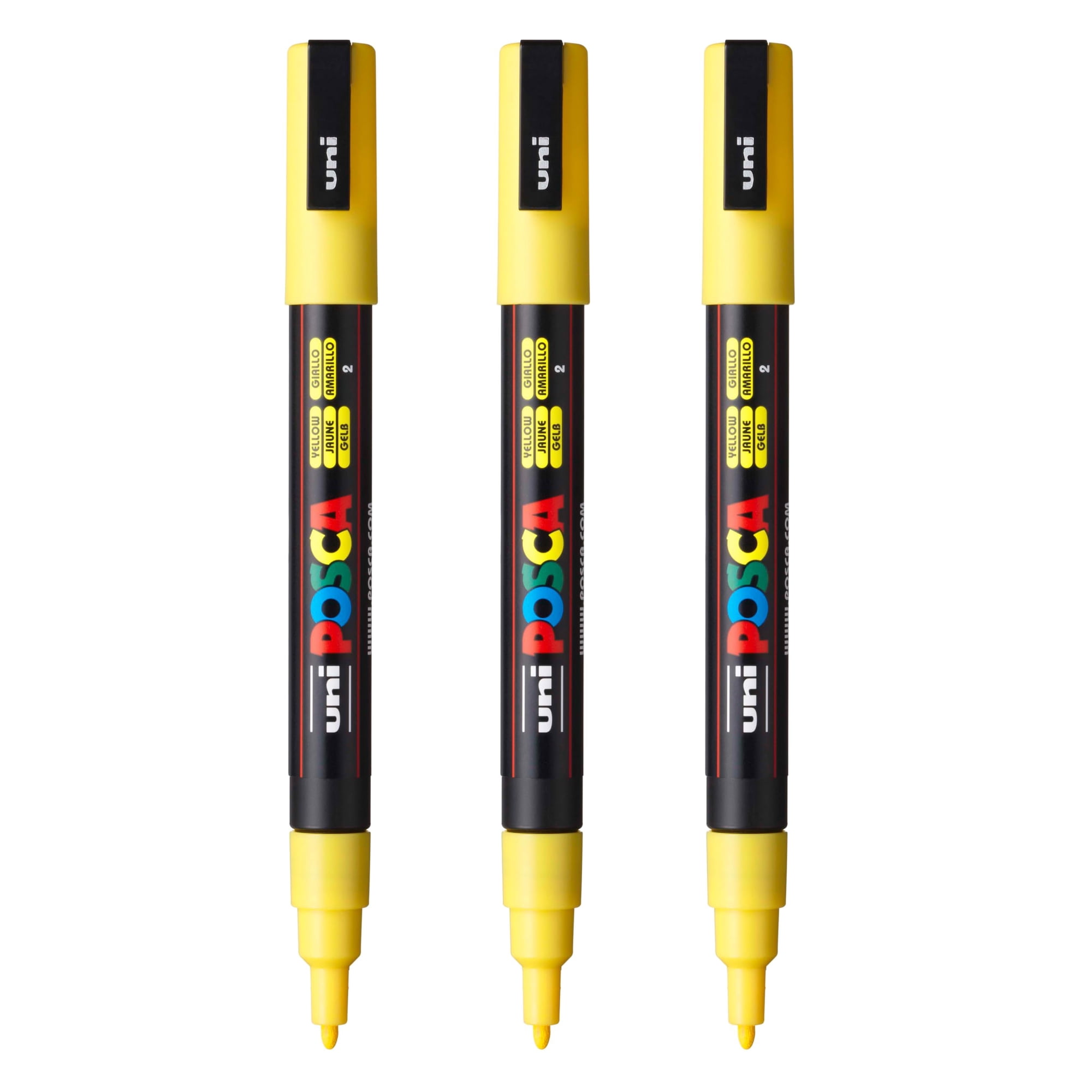 Marcadores De Pintura Posca Pc-3m Reversibles Con Punta Fina, Color Amarillo, 3 Unidades