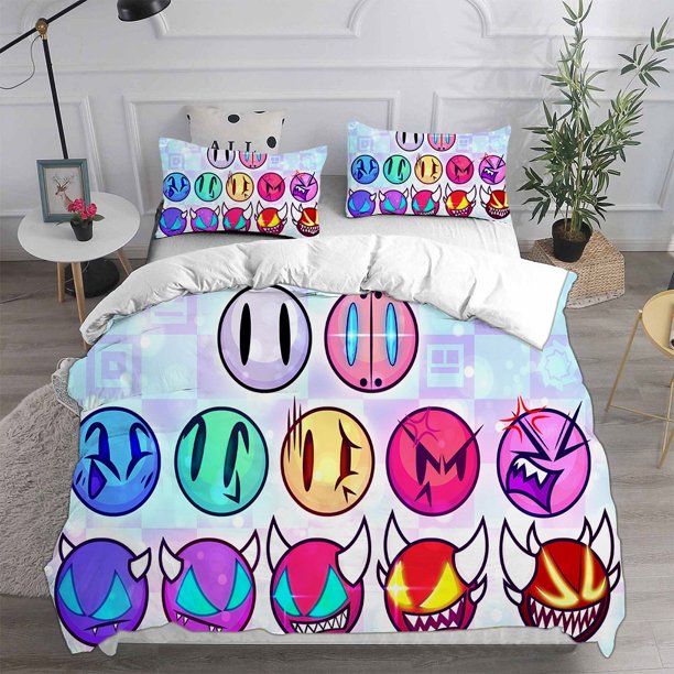v1484 Bed Sheets Geometry Dash Bedding Sets Comforter Quilt Bed Cover Duvet Cover Pillow Case - Pieces Sets Kids Adult Size 3-Piece Bedding Set (1 Duvet Cover + 2 Pillow Shams) Bed Sheets ju1484