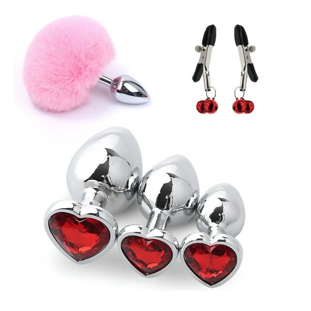 Plug Anal Butt Con Cola De Conejo Y Clip Para Pezones 6pzs Rojo | Lider