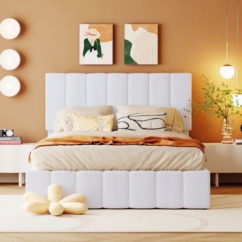 M&Ms - Full Size Upholstered Platform Bed With A Hydraulic Storage System - White(Old Sku Lp000111Aak)