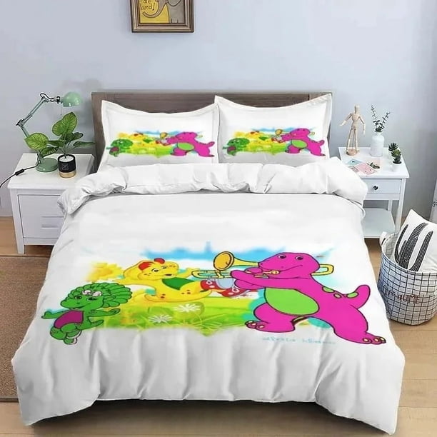 x2148 Bed SheetsBarney Friends Cute Cartoon Bedding Set Dinosaur Pattern Duvet Cover Pillow Case boys Bedroom Size Comforter Gift 3-Piece Bedding Set (1 Duvet Cover + 2 Pillow Shams) nj2148