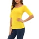thumbnail image 4 of INSPIRE CHIC Camisetas de Mujer para Regreso a Clases con Cuello de Barco, Mangas Medias, Ajustadas, para Capas, Camiseta Suave 2XL Amarillo Limón, 4 of 6