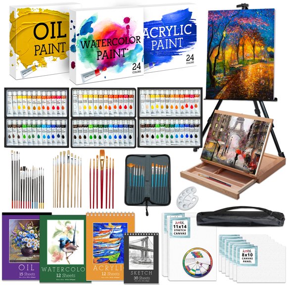 Kit de pintura Jumbl Deluxe de 131 piezas con 72 óleos, acrílicos y acuarelas