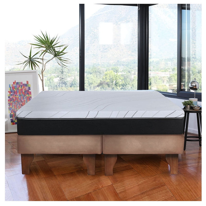 Latam Home - Cama Europea Zen Pro Colchon Resortes 2 Plazas Base Dividida Tela Beige