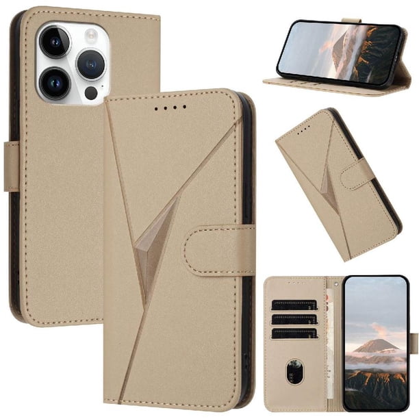 Funda Cartera Fibra de Carbono para iPhone 15 Pro con Soporte y Cierre Magnético Oro