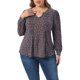 thumbnail image 1 of Agnes Orinda Blusa de Mujer Talla Grande Manga Larga con Pliegues Cuello en V con Muesca Túnica Floral Elegante Casual 1X Rosa Azul, 1 of 6