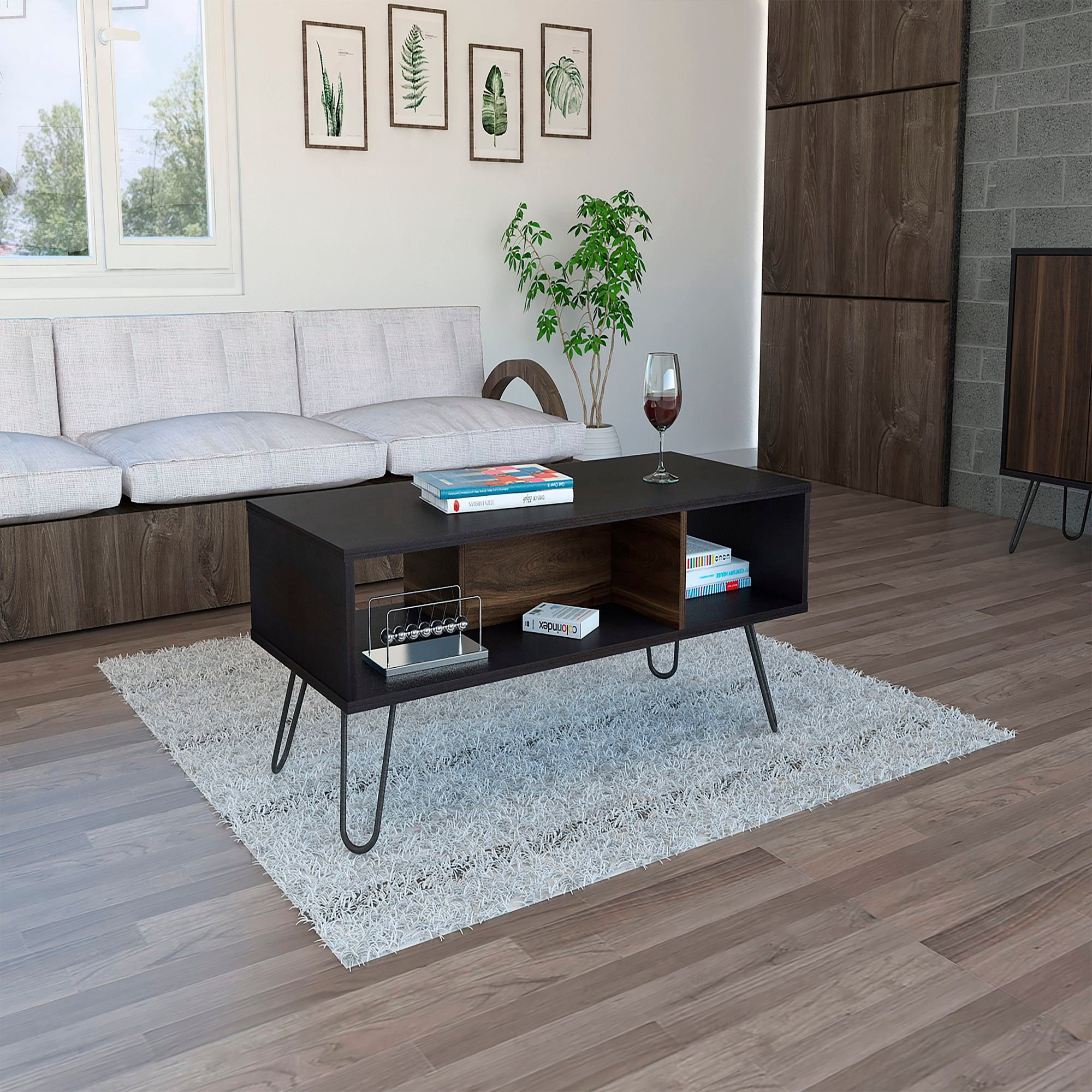 Tuhome - Mesa De Centro Vassel Wengue Y Nogal Europeo 40x101x45 Cm