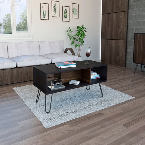 Tuhome - Mesa De Centro Vassel Wengue Y Nogal Europeo 40X101X45 Cm