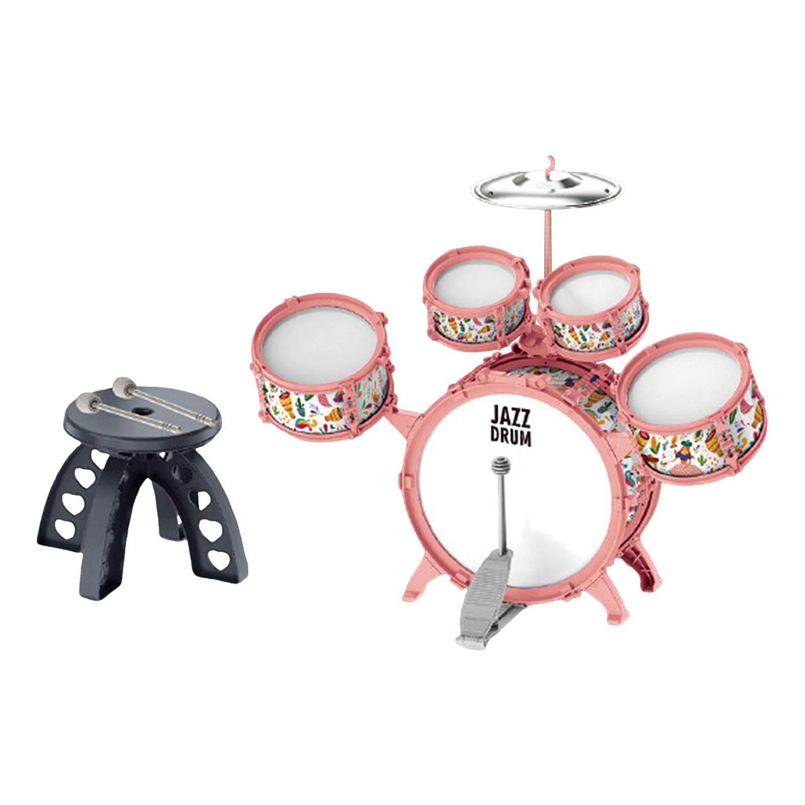 Magideal - Juego De Batería De Jazz Para Niños Con Taburete Y Baquetas, Juguetes De Percusión, Desarrollo De Iluminación Y Música, Juguete Para Fiesta Del Día De Rosa