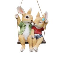 Ioensy - Estatuas De Conejo De Jardín Con Cuerda, Decoración Exterior Para Árboles, Valla Interior Y Exterior