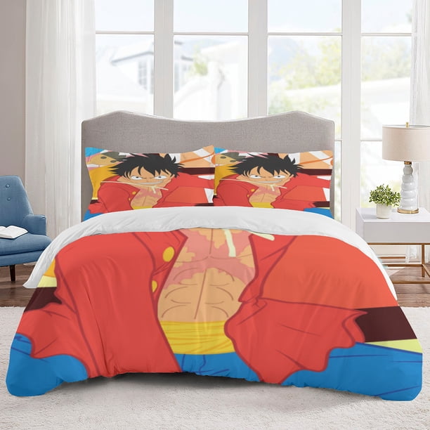 ONE PIECE Bedding Sets Cartoon Duvet Cover Lightweight 3 Piece Bet Sets for Kids Boys Girls