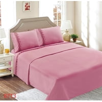 Genérico - Juego De Sábanas Con Broderíe 1.5 Plazas - Rosado M8713