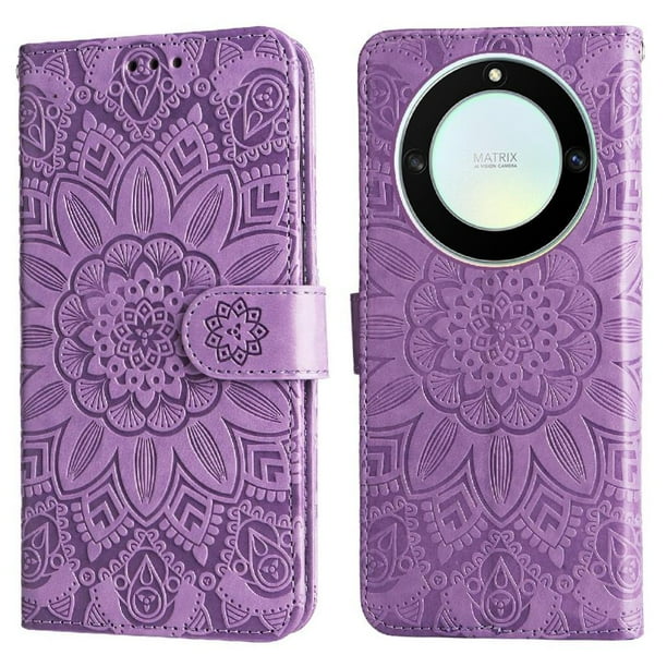Funda tipo cartera FOXDOCK para Honor X9A , diseño girasol en relieve, cuero PU, cierre magnético, soporte y tarjetero