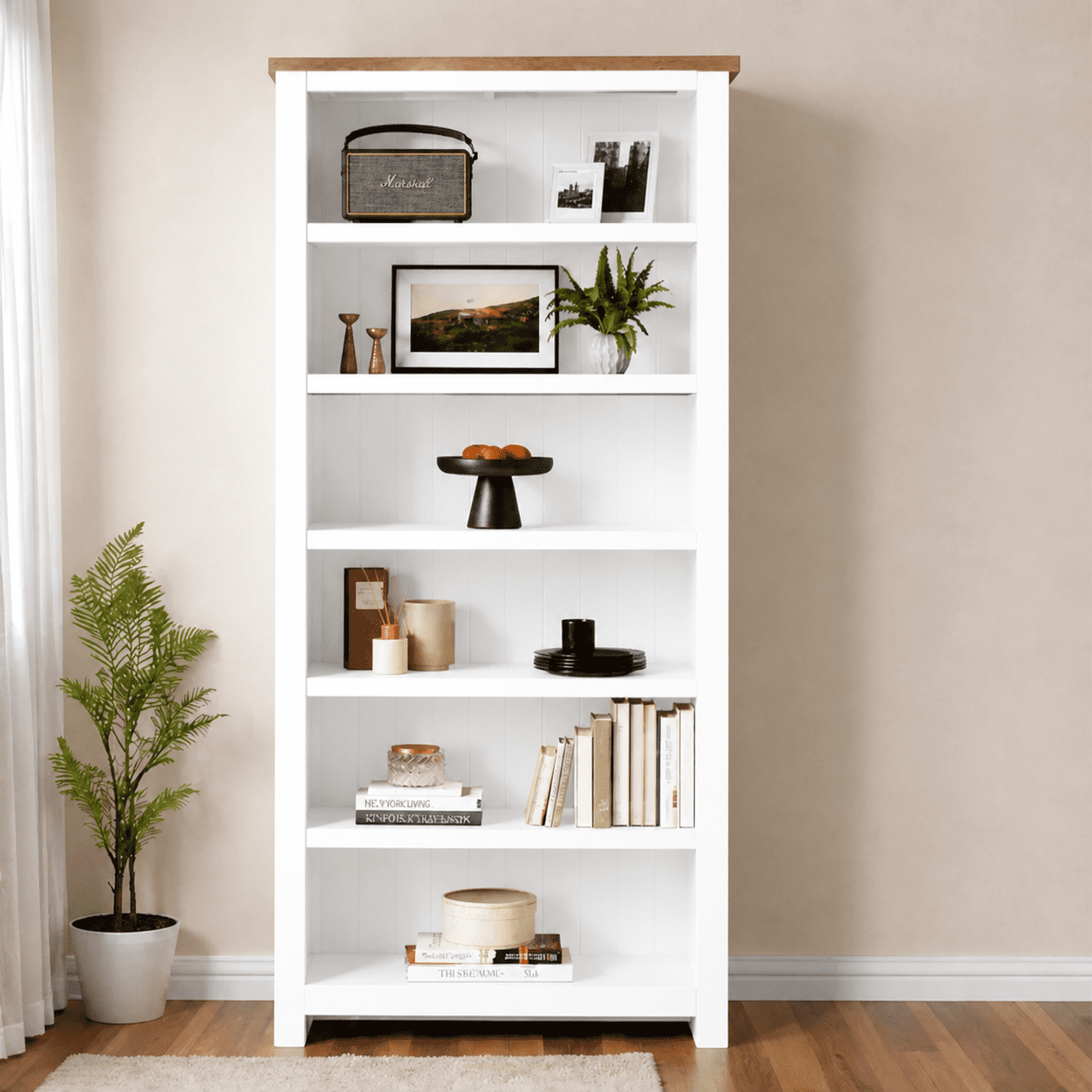 Arca Muebles - Biblioteca "farrow" Estantería De Pino Macizo 6 Niveles - Blanco - 60x35x180 Cm