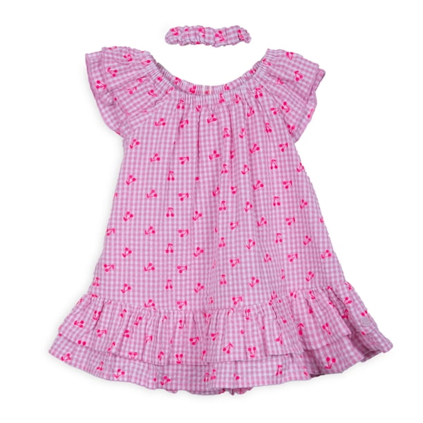 Vestido Bebé Niña con Scrunchie Estampado Cerezas Rosado Pillin