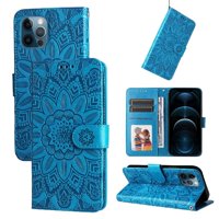 Funda Tipo Cartera Foxdock Para Iphone 12 , Diseño Girasol En Relieve, Cuero Pu, Cierre Magnético, Soporte Y Tarjetero
