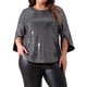 thumbnail image 1 of Agnes Orinda Conjuntos de Halloween para Mujeres Tallas Grandes Tops de Escuela Universitaria Brillantes Manga 3/4 con Abertura Cuello Redondo Destello Brillo Lentejuelas Blusa de Fiesta 2X Negro, 1 of 6