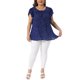 thumbnail image 2 of Agnes Orinda Blusas Florales de Talla Grande para Mujer con Frente Plisado, Cuello Redondo y Mangas de Tulipán, Blusa Elegante de Verano 2X Azul Oscuro, 2 of 6